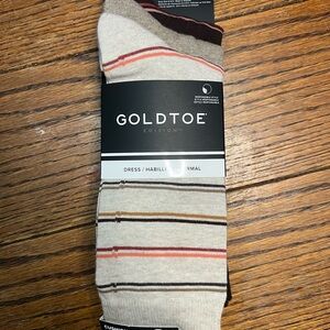 Men’s Gold Toe Dress Socks 3Pack NWT  Brown Striped Solid Size 6-12.5